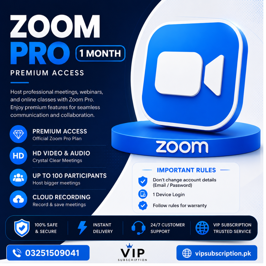 Zoom Pro 100 Participants 1 Month